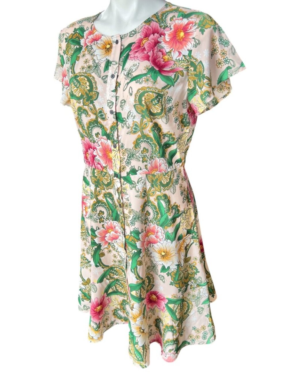 Loft Women's Size 8 Camelia Garden Floral Button-Up Dress 7.5" Ruffle Hem - Picture 3 of 10